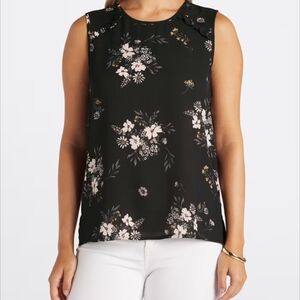 Floral Print Sleeveless Blouse - Black